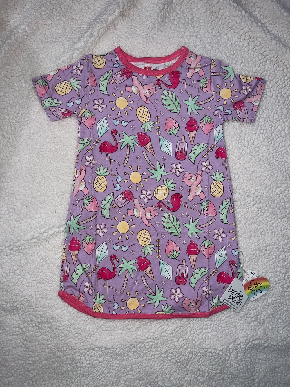 Care Bears Purple Tropical Print Kids Short-Sleeve Gown
